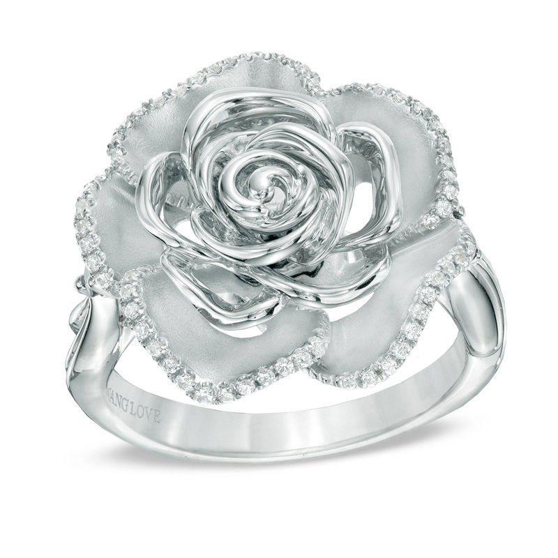 Vera Wang Love Collection 0.18 CT. T.W. Diamond and Blue Sapphire Rose Ring in Sterling Silver|Peoples Jewellers