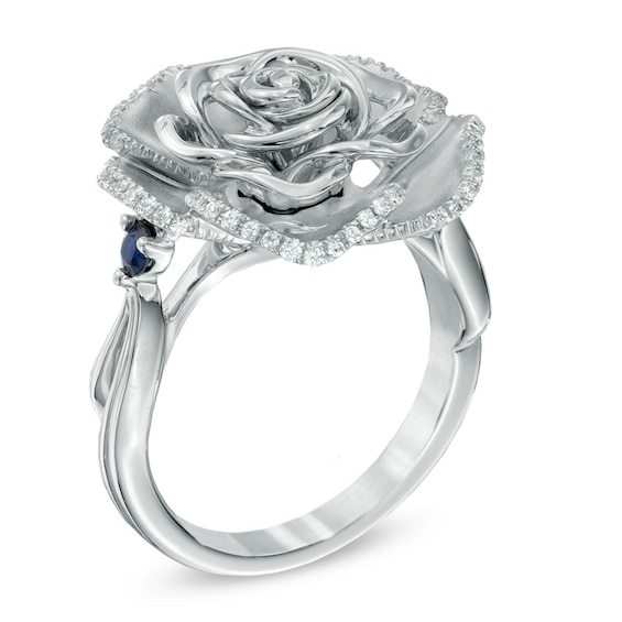 Vera Wang Love Collection 0.18 CT. T.W. Diamond and Blue Sapphire Rose Ring in Sterling Silver