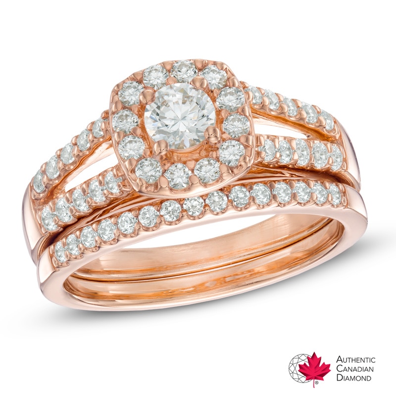 1.00 CT. T.W. Certified Canadian Diamond Frame Bridal Set in 14K Rose Gold (I/I1)|Peoples Jewellers