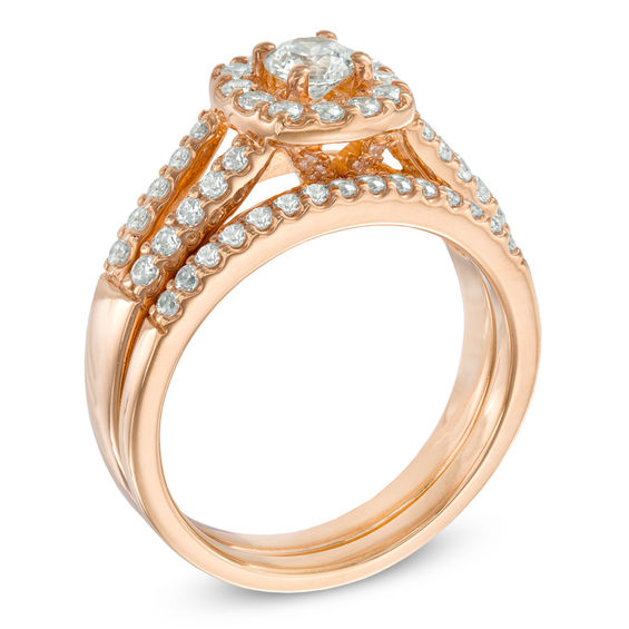 1.00 CT. T.W. Certified Canadian Diamond Frame Bridal Set in 14K Rose Gold (I/I1)