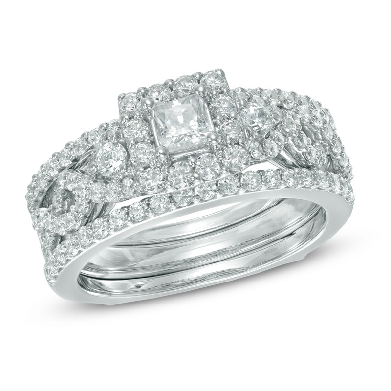 1.25 CT. T.W. Princess-Cut Diamond Frame Twist Shank Bridal Set in 14K White Gold|Peoples Jewellers