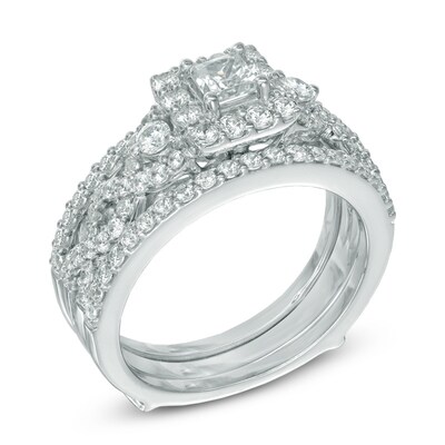 1.25 CT. T.W. Princess-Cut Diamond Frame Twist Shank Bridal Set in 14K White Gold