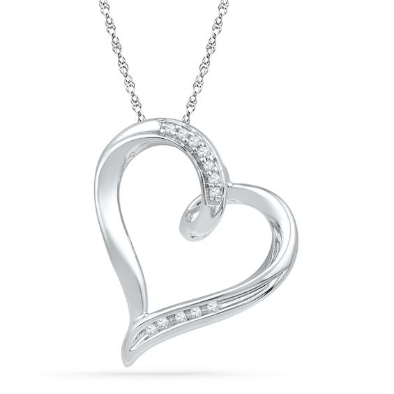 Diamond Accent Tilted Heart Pendant in 10K Gold