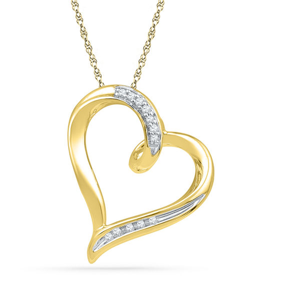 Diamond Accent Tilted Heart Pendant in 10K Gold | Peoples Jewellers