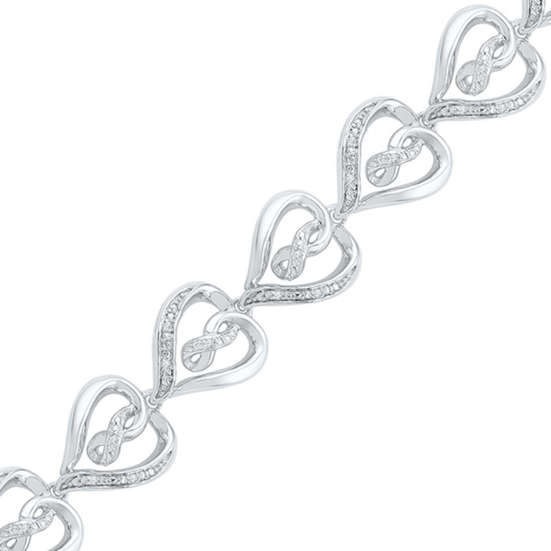 0.12 CT. T.W. Diamond Heart with Infinity Link Bracelet in Sterling Silver - 7.5"