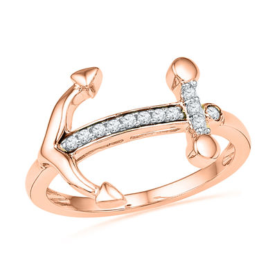 0.10 CT. T.W. Diamond Sideways Anchor Ring in 10K Rose Gold