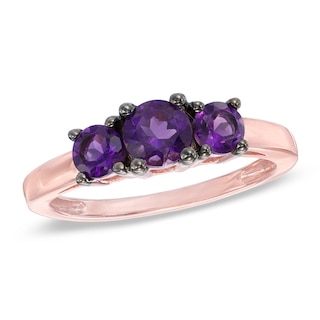 Amethyst Three Stone Ring in 10K Rose Gold