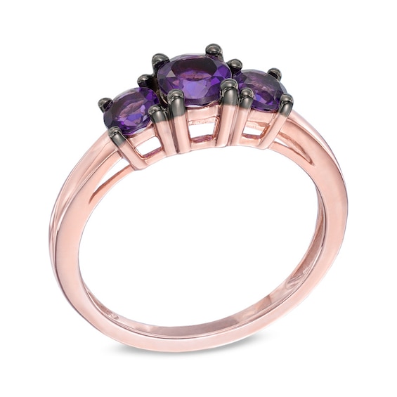 Amethyst Three Stone Ring in 10K Rose Gold