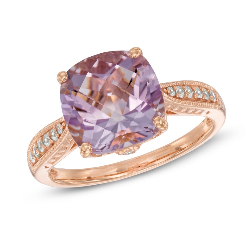 Rose de France Amethyst and Lab-Created White Sapphire Ring in Sterling Silver with 14K Rose Gold Plate|Peoples Jewellers