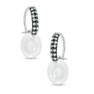 6.5-7.0mm Freshwater Cultured Pearl and Diamond Accent Drop Earrings in 10K White Gold