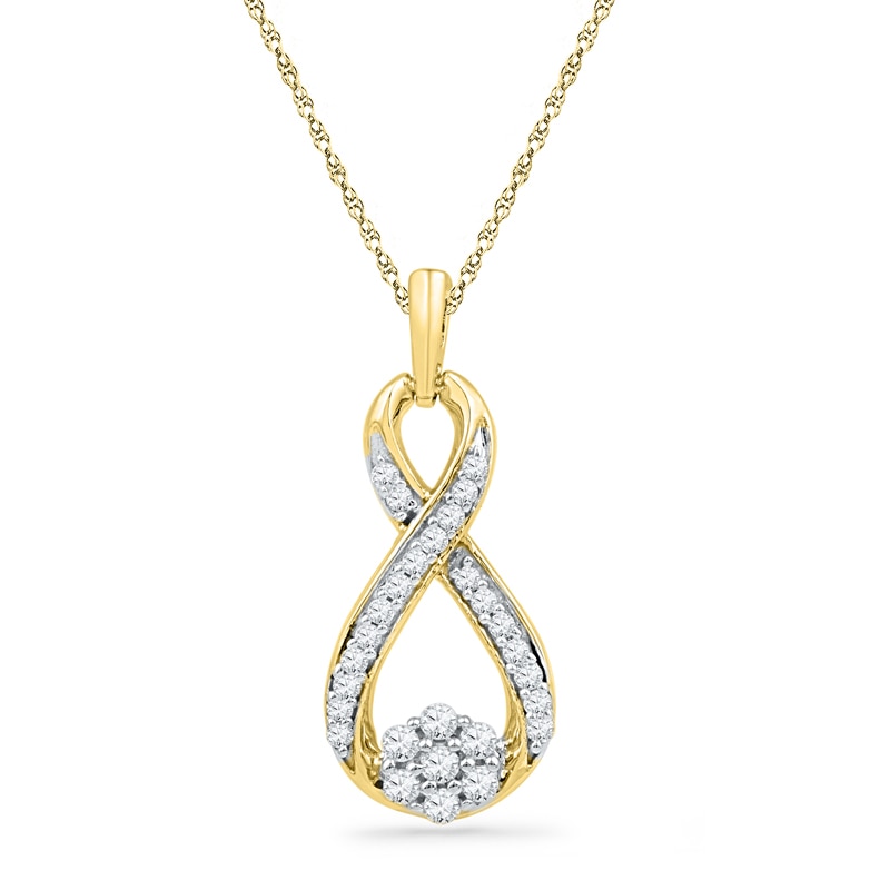 Main Image 1 of 0.25 CT. T.W. Diamond Infinity with Cluster Pendant in 10K Gold