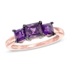 Princess-Cut Amethyst Three Stone Ring in 10K Rose Gold