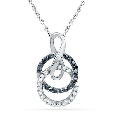 0.20 CT. T.W. Enhanced Black and White Diamond Double Circle with Infinity Pendant in 10K White Gold