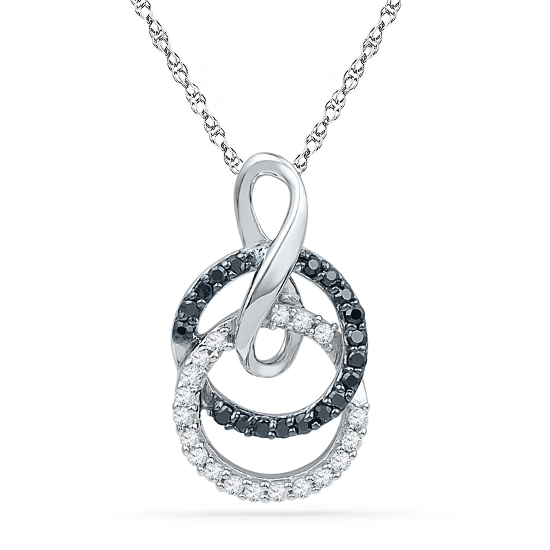 0.20 CT. T.W. Enhanced Black and White Diamond Double Circle with Infinity Pendant in 10K White Gold|Peoples Jewellers