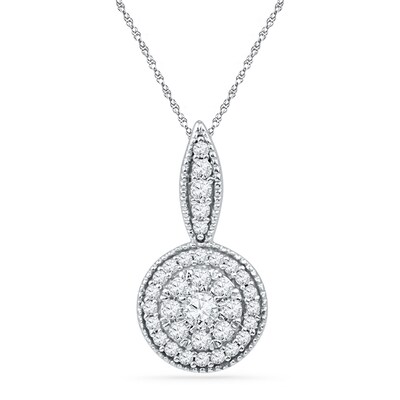 0.33 CT. T.W. Diamond Cluster Frame Drop Pendant in 10K White Gold