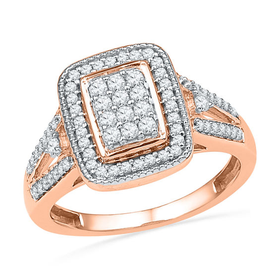 0.50 CT. T.W. Diamond Rectangular Cluster Frame Ring in 10K Rose Gold