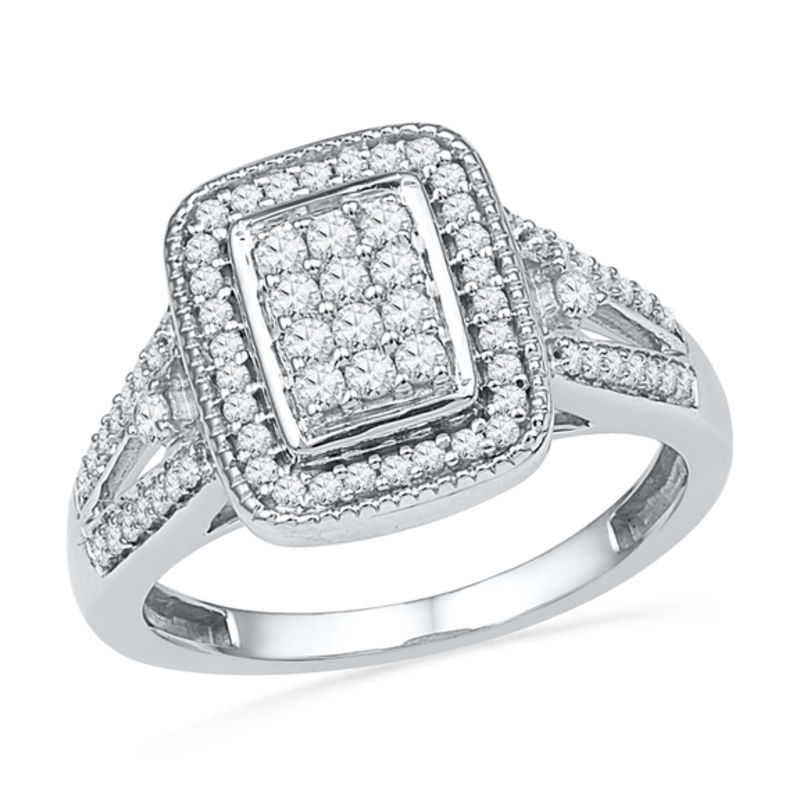 Main Image 1 of 0.50 CT. T.W. Diamond Rectangular Cluster Frame Ring in 10K White Gold