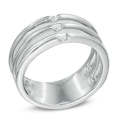 Diamond Accent Three Row Midi Ring in Sterling Silver