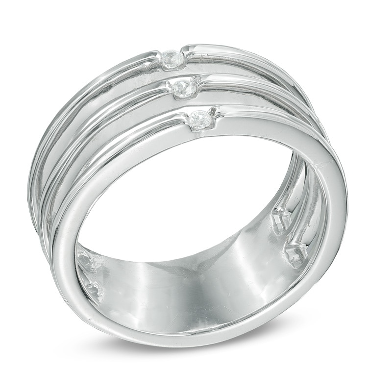 Diamond Accent Three Row Midi Ring in Sterling Silver|Peoples Jewellers