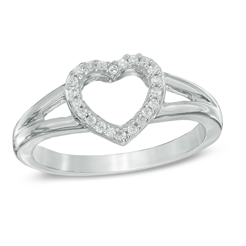 Diamond Accent Heart Outline Midi Ring in Sterling Silver|Peoples Jewellers