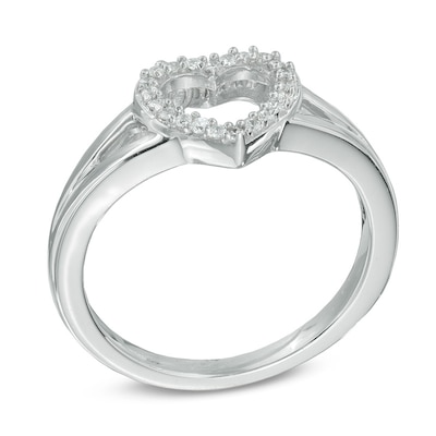 Diamond Accent Heart Outline Midi Ring in Sterling Silver