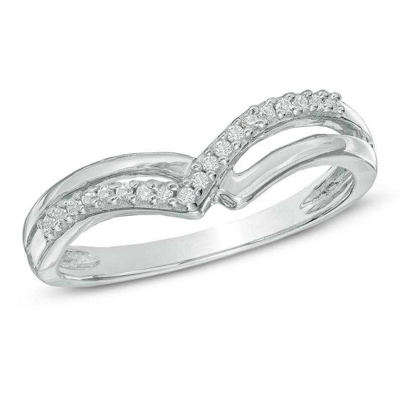 Diamond Accent Double Row Chevron Midi Ring in Sterling Silver|Peoples Jewellers