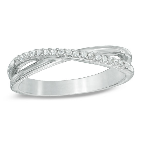 Diamond Accent Criss-Cross Midi Ring in Sterling Silver