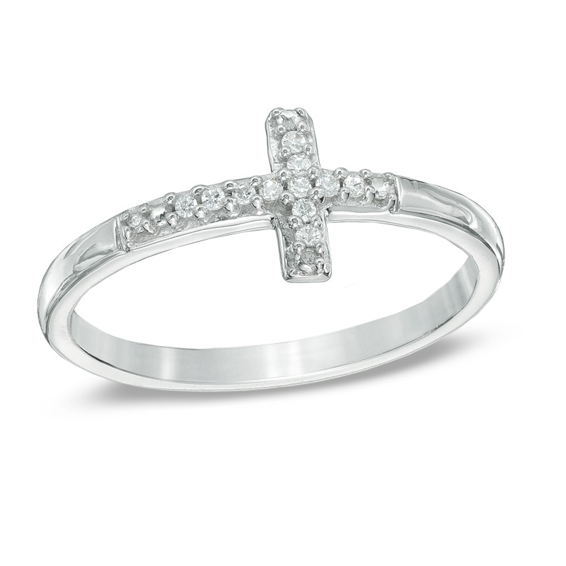 Diamond Accent Sideways Cross Midi Ring in Sterling Silver|Peoples Jewellers