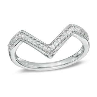 Diamond Accent Deep Chevron Midi Ring in Sterling Silver