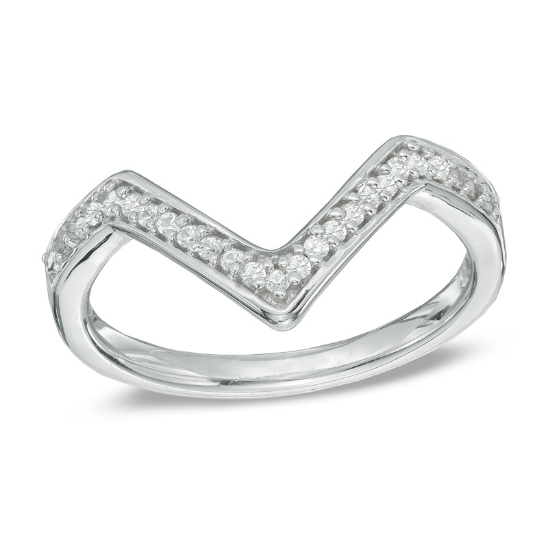 Diamond Accent Deep Chevron Midi Ring in Sterling Silver|Peoples Jewellers