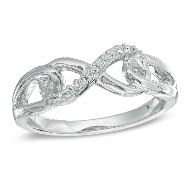 Diamond Accent Interlocking Sideways Infinity Midi Ring in Sterling Silver|Peoples Jewellers
