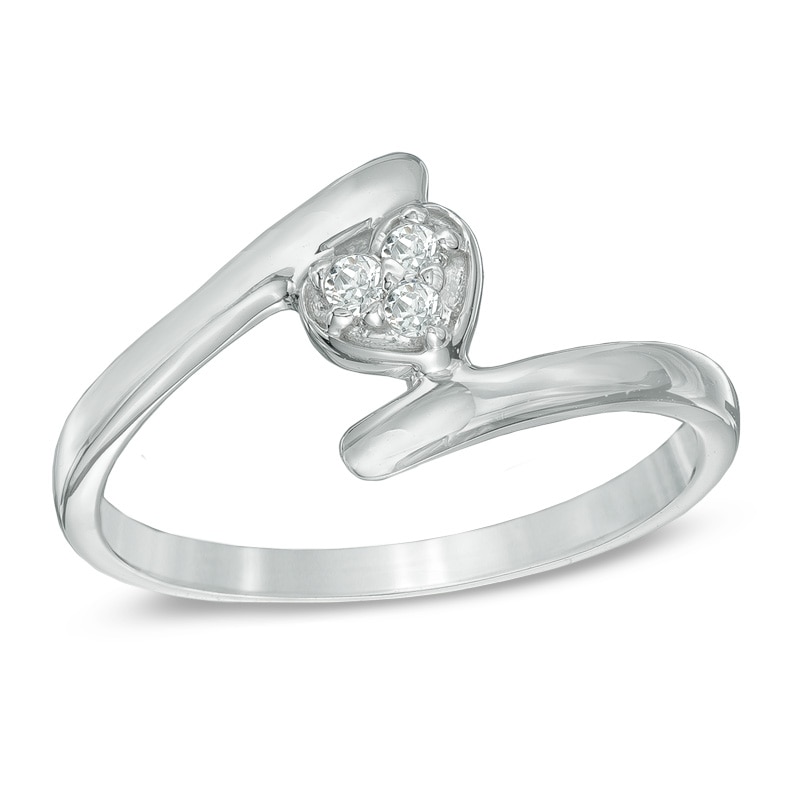 Diamond Accent Heart Bypass Midi Ring in Sterling Silver|Peoples Jewellers