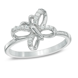Diamond Accent Tilted Butterfly Midi Ring in Sterling Silver