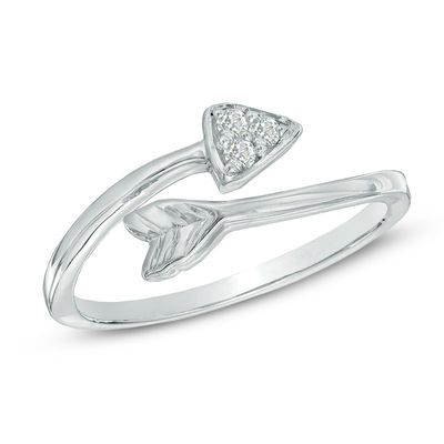 Diamond Accent Arrow Bypass Midi Ring in Sterling Silver