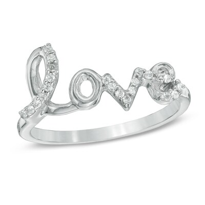 Diamond Accent Cursive "love" Midi Ring in Sterling Silver