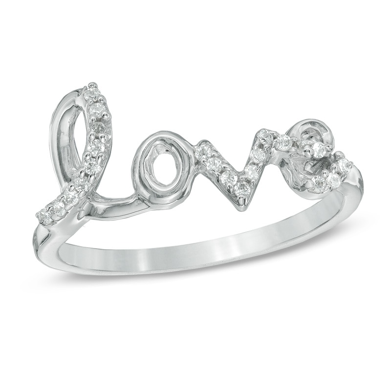 Diamond Accent Cursive "love" Midi Ring in Sterling Silver|Peoples Jewellers