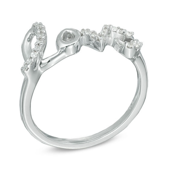 Diamond Accent Cursive "love" Midi Ring in Sterling Silver