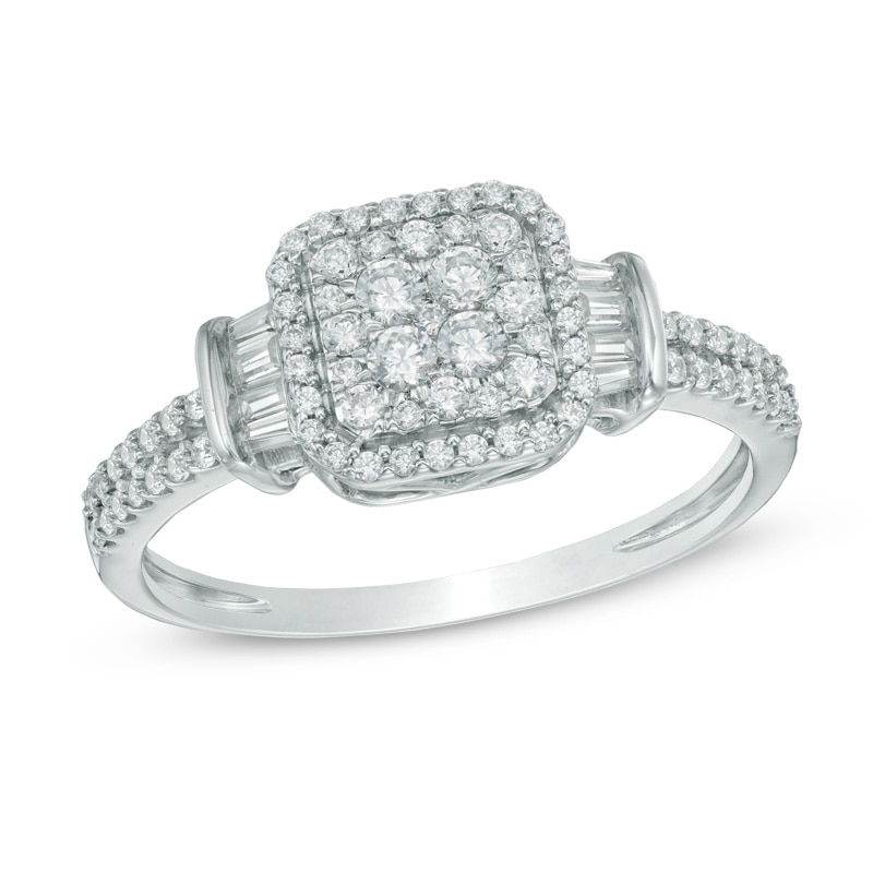 0.50 CT. T.W. Quad Diamond Double Frame Ring in 10K White Gold