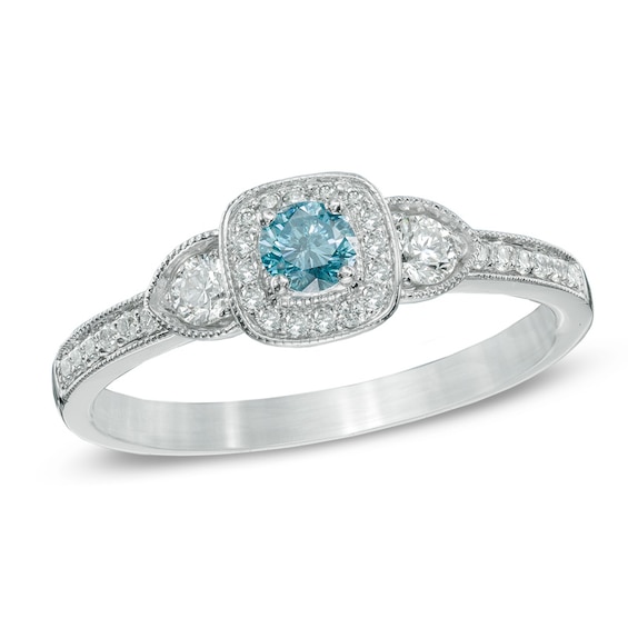 0.50 CT. T.W. Certified Canadian Diamond Vintage-Style Three Stone Ring in 14K White Gold (I2)