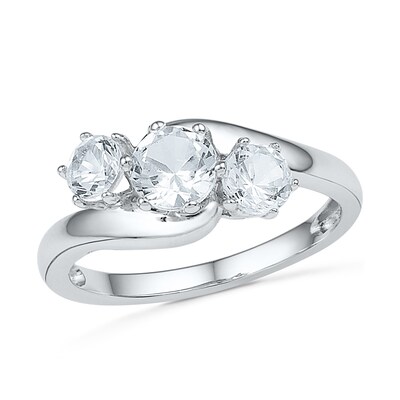 Lab-Created White Sapphire Three Stone Ring in 10K White Gold