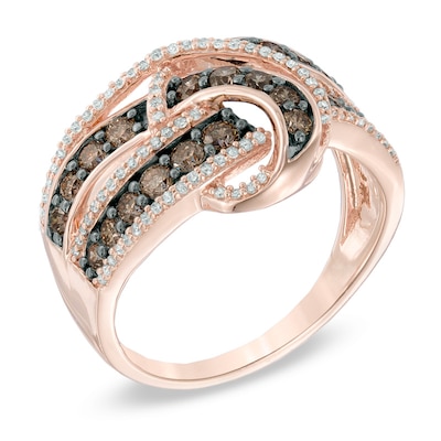 1.00 CT. T.W. Champagne and White Diamond Loop Ring in 10K Rose Gold