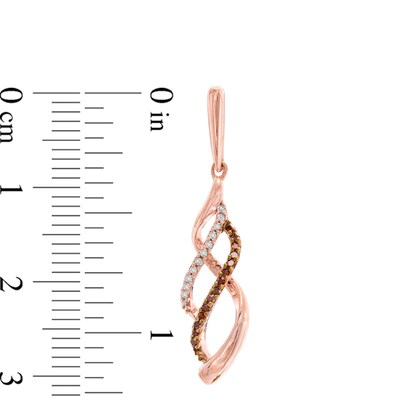 0.20 CT. T.W. Enhanced Cognac and White Diamond Split Waves Drop Earrings in 10K Rose Gold