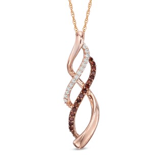 0.20 CT. T.W. Enhanced Cognac and White Diamond Split Waves Pendant in 10K Rose Gold