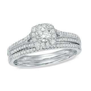 0.45 CT. T.W. Certified Canadian Diamond Frame Bridal Set in 14K White Gold (I/I2)