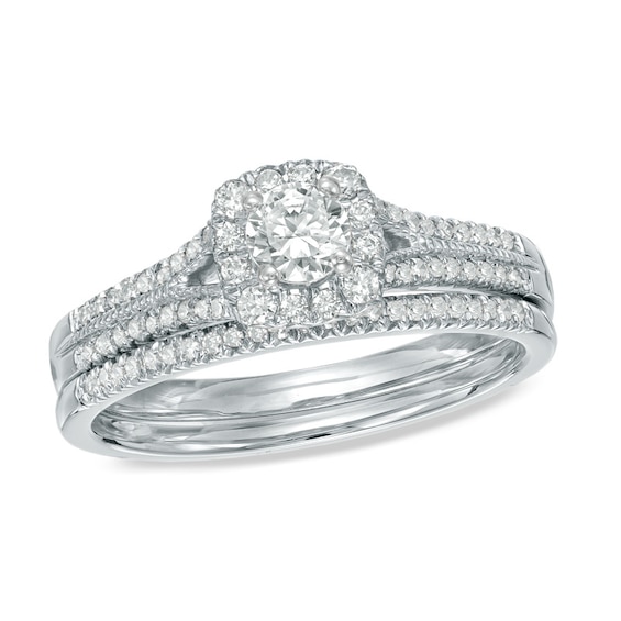 0.45 CT. T.W. Certified Canadian Diamond Frame Bridal Set in 14K White ...