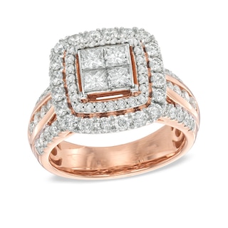 2.00 CT. T.W. Princess-Cut Quad Diamond Double Frame Engagement Ring in 14K Rose Gold