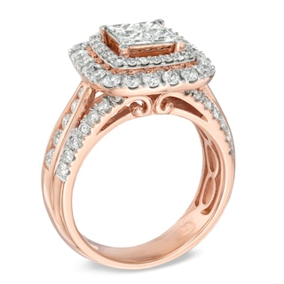 2.00 CT. T.W. Princess-Cut Quad Diamond Double Frame Engagement Ring in 14K Rose Gold