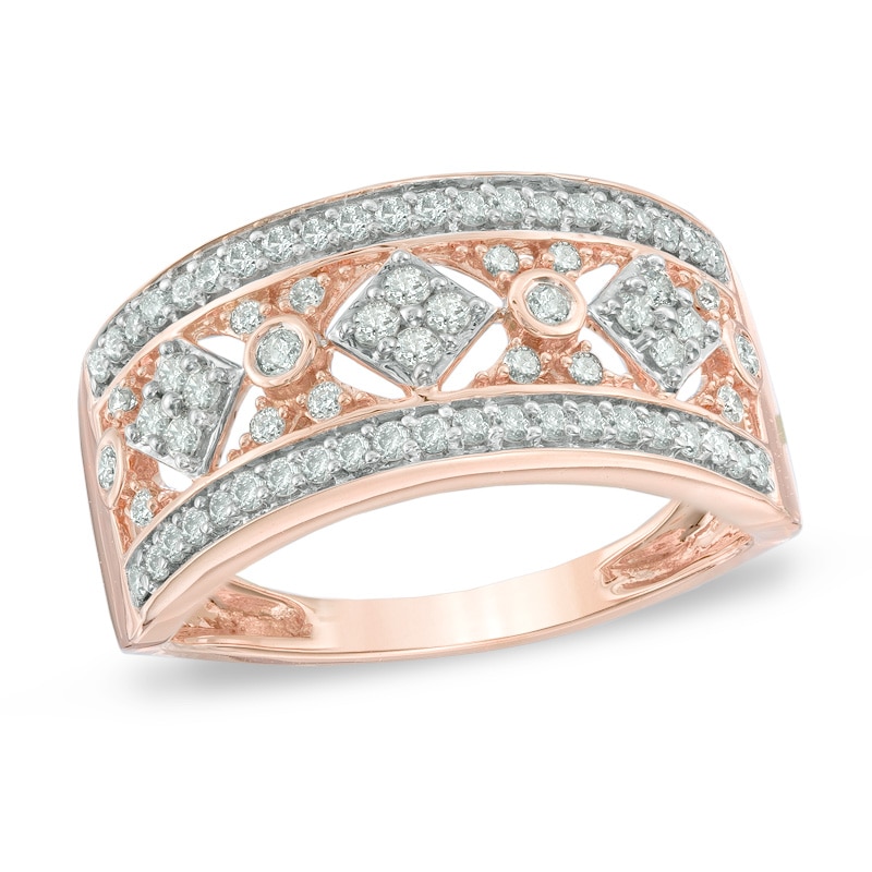 0.50 CT. T.W. Diamond Geometric Pattern Ring in 10K Rose Gold|Peoples Jewellers
