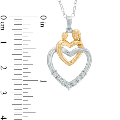 Diamond Accent Motherly Love Double Heart Pendant in Sterling Silver and 14K Gold Plate