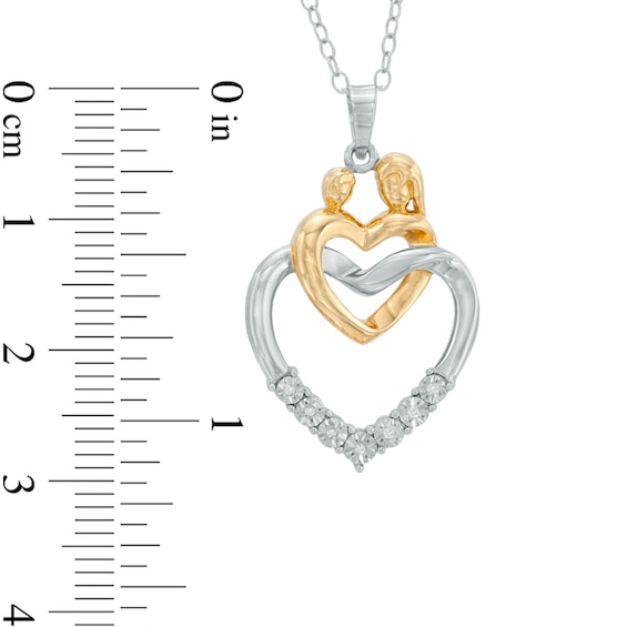 Diamond Accent Motherly Love Double Heart Pendant in Sterling Silver and 14K Gold Plate